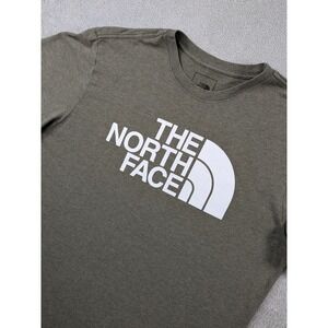 The North Face Mens Graphic T-Shirt Olive Green White Logo Cotton Blend Size L